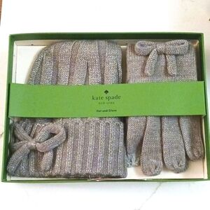 Kate Spade beanie hat touch screen gloves set. Heather gray metallic threads